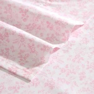 Laura Ashley ~ KING Pink Floral Toile ~ 4pc Sheet Set ~ 100% Cotton Percale